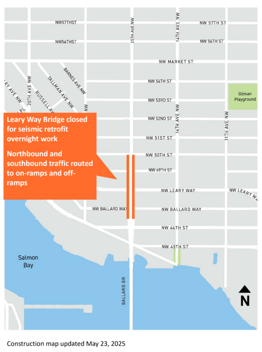 15th Ave WNW Construction Notice Map updated May 23, 2025