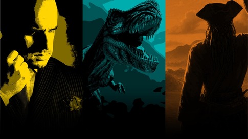 Graphic with The Godfather, Jurassic Park, and Pirates of the Caribbean silhouettes