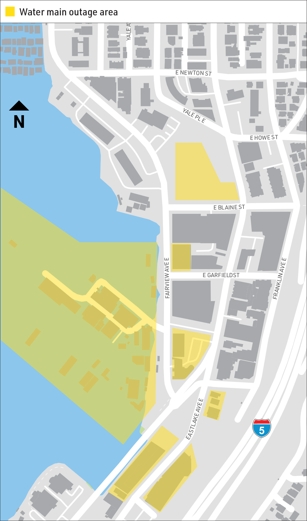 The properties highlighted in yellow will experience a water outage on the night of June 14.
