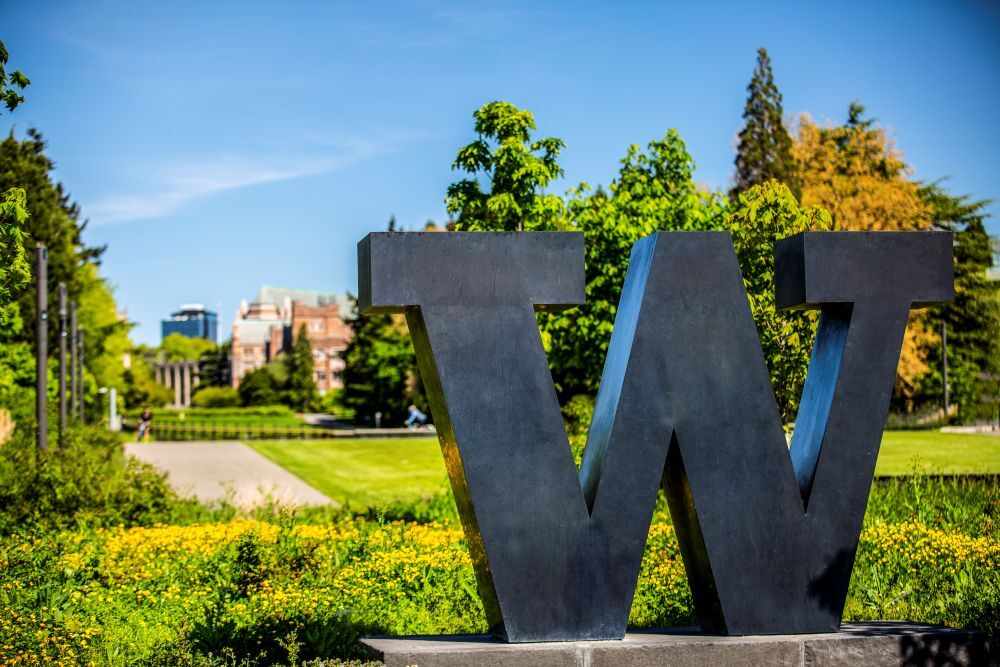 Bronze “W” statue at the University of Washington’s Rainier Vista; Credit to the University of Washington.