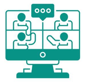 Virtual Meeting with Four People on a Computer Screen