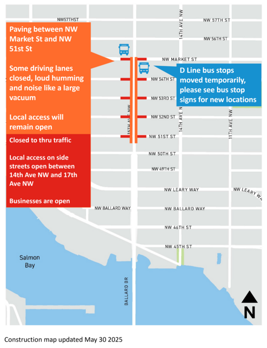 15th Ave WNW Weekday Overnight Work Map update May 30, 2025