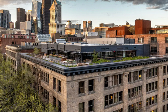 An aerial rendering of a new restaurant, Firn, on top of the Populus hotel in Pioneer Square. 