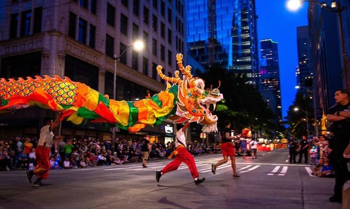Dragon dancing at the Seafair torchlight parade