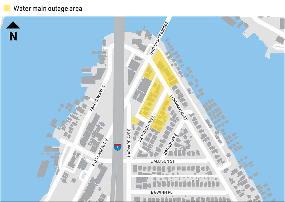 The properties highlighted in yellow will experience a water outage on the night of Thursday, June 19.