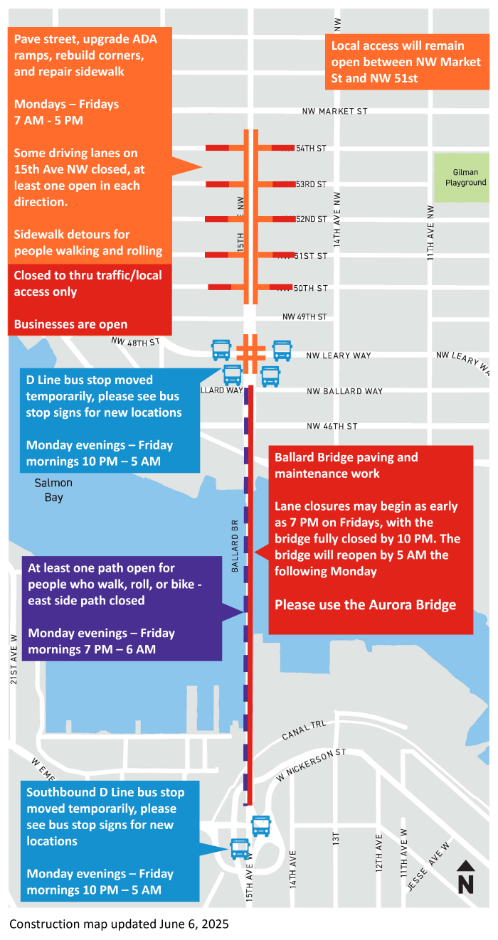 15th Ave WNW Construction Map updated June 6, 2025