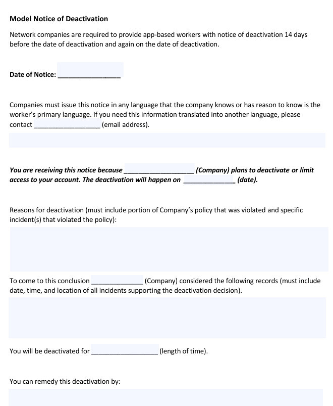 Model Notice of Deactivation 