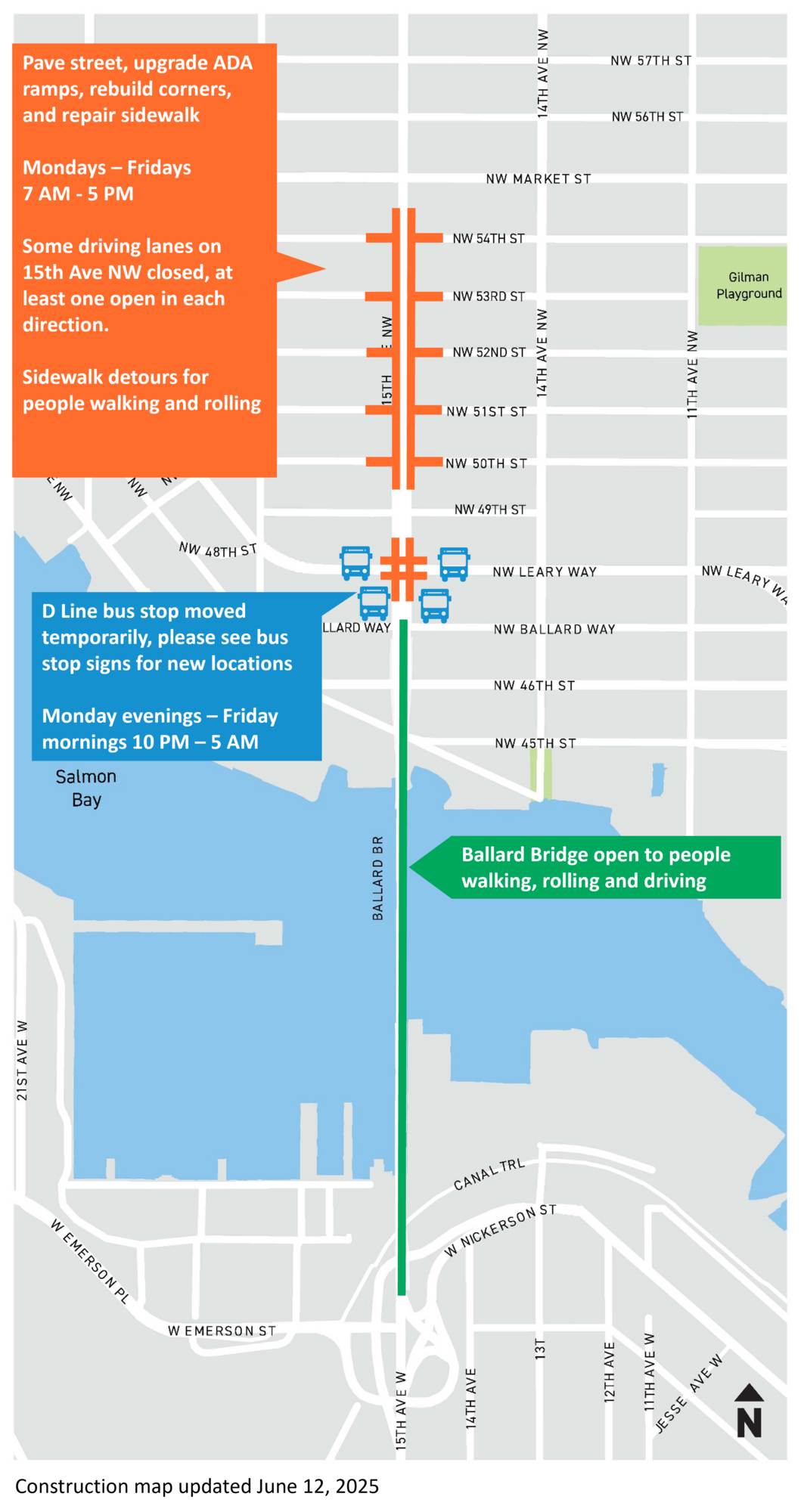15th Ave WNW Construction Map updated June 12, 2025