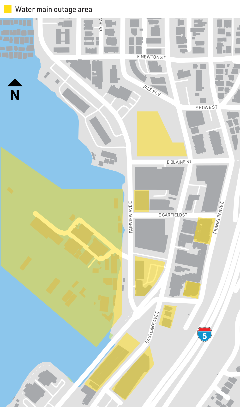The properties highlighted in yellow will experience a water outage on the night of June 14. 