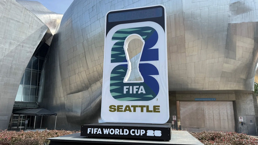2026 FIFA World Cup countdown clock at Seattle Center