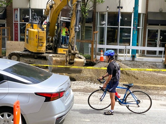 Traffic is shifted to the west side for paving on Eastlake Ave E. 