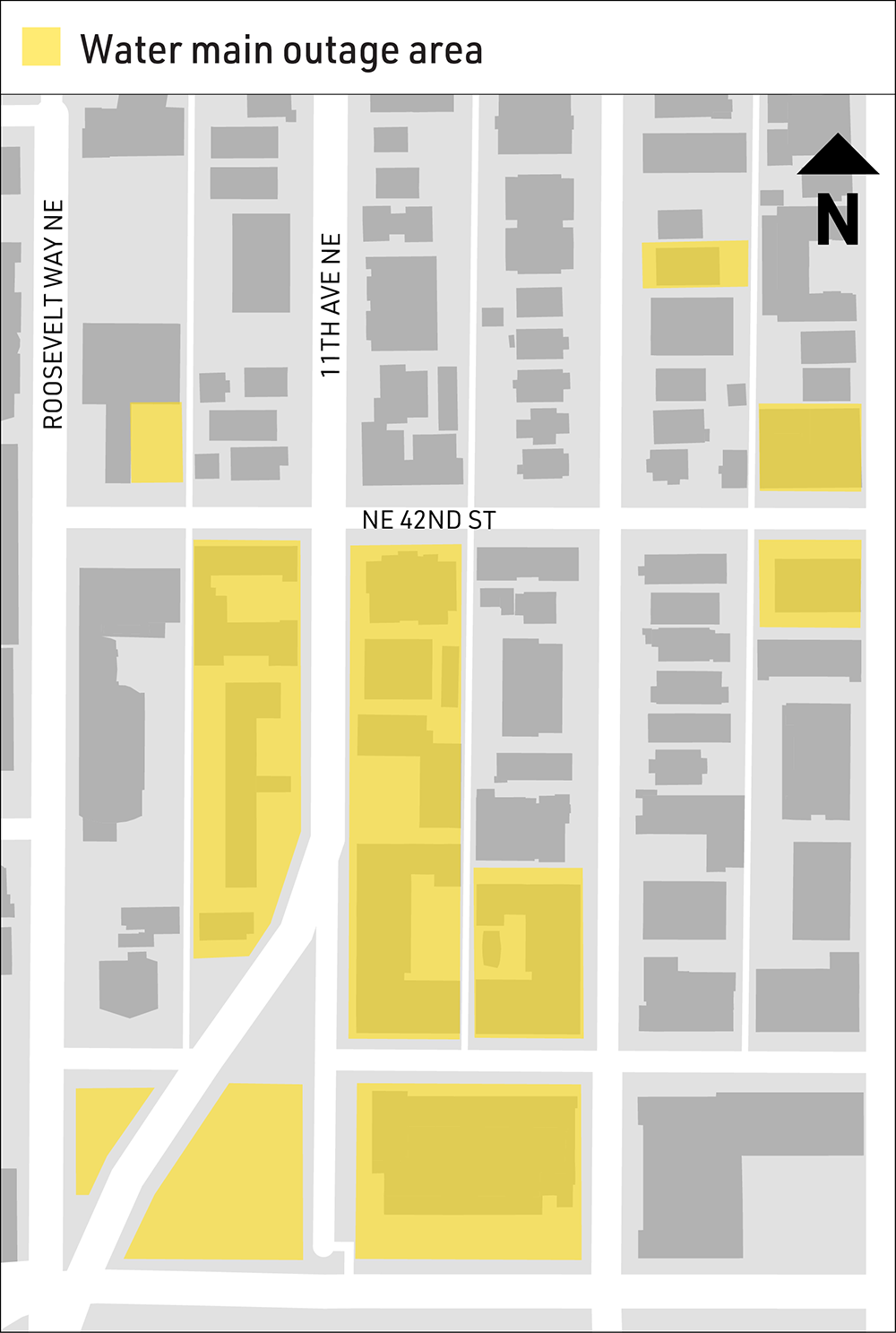 The properties highlighted in yellow will experience a water outage during the day on Saturday, June 28. 