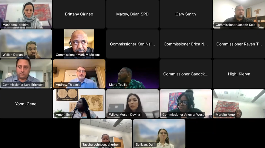 Screenshot of the previous CPC meeting recording hosted on vimeo, Showing cameras and names of a few participants.