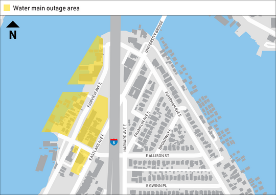 The properties highlighted in yellow will experience a water outage during the night on Thursday, July 10. 