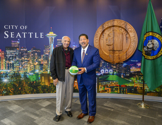 Mayor Harrell and Lenny Wilkens