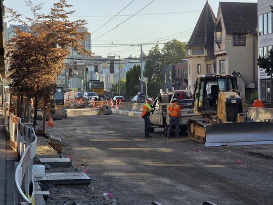 Paving on the west side of Eastlake Ave E near the University Bridge.