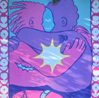 painting of two people hugging