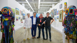 Mayor Harrell and community members cut ribbon at Cannonball Arts.