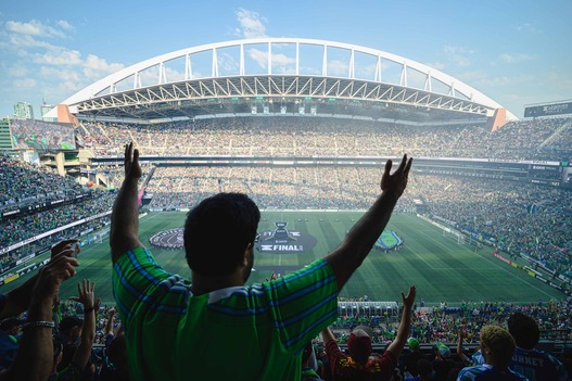 A packed crowed at Lumen Field for the Leagues Cup final match between the Seattle Sounders and Inter Miami