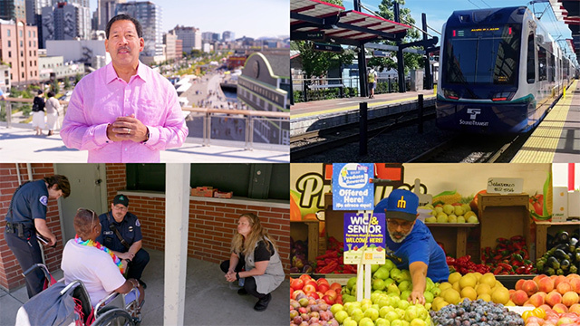 Mayor Bruce Harrell and three other images of Seattle