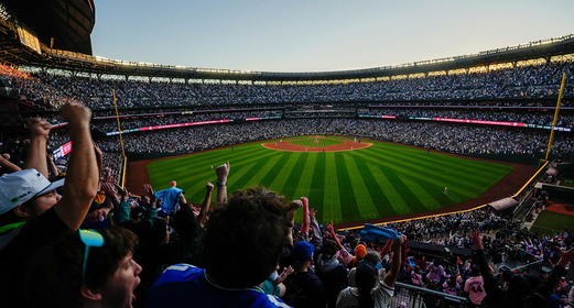 T-Mobile Park filled with fans celebrating the Mariners' postseason win