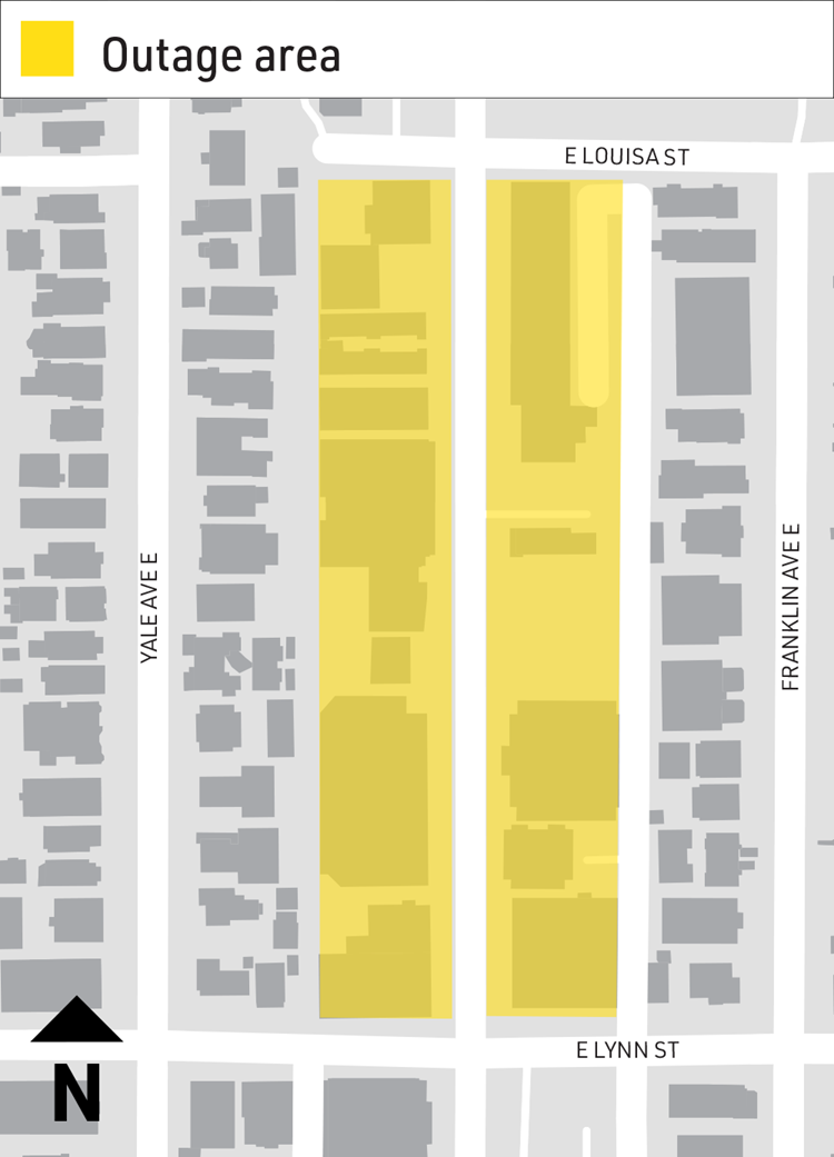 The properties highlighted in yellow will experience water outages on the morning of October 16.