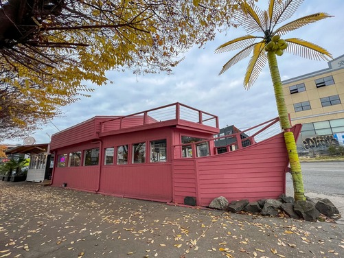 Exterior design of the The Boat restaurant shaped as a boat