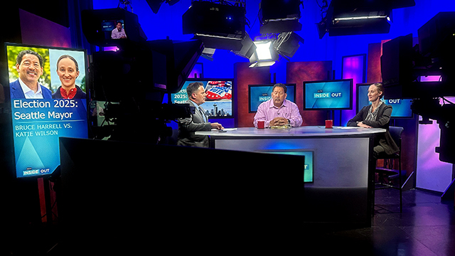 Brian Callanan in studio with mayoral candidates Katie Wilson and Bruce Harrell