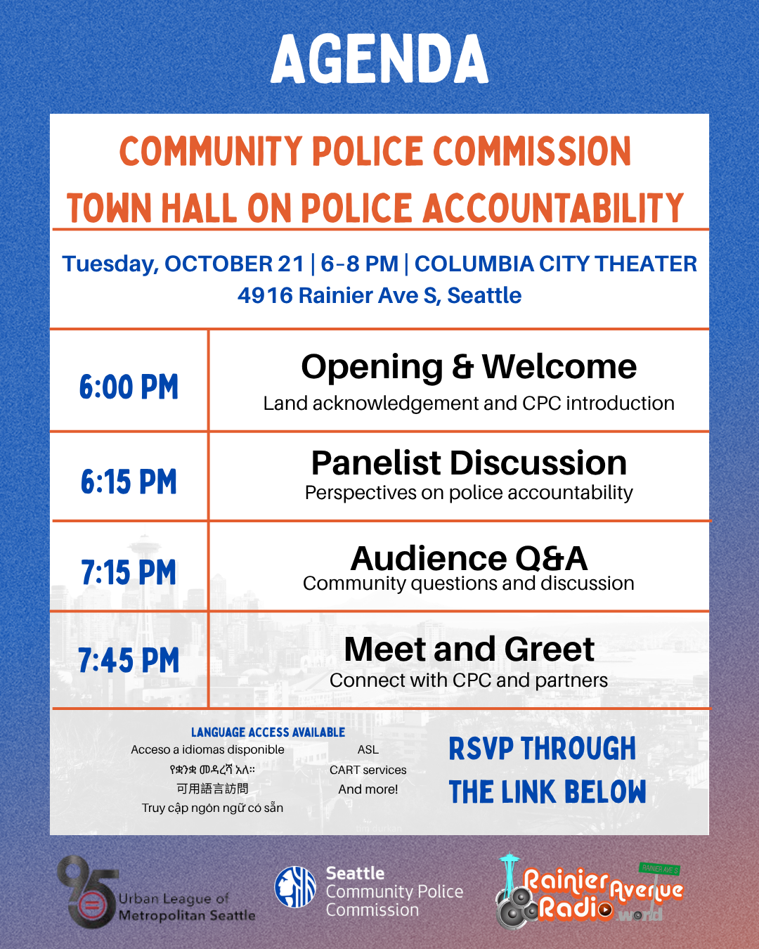 Agenda for upcoming CPC Town Hall