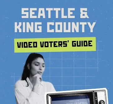 Vintage television and a lady deep in thought with the words, "Seattle and King County Video Voters Guide"