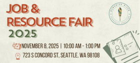 Job and Resource Fair Title card with Duwamish River Community Coalition logo. November 8, 2025, 10 a.m. to 1 p.m.,723 S concord street