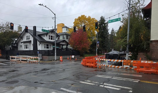 Construction at the intersection of 11th Ave NE and NE 43rd St. 
