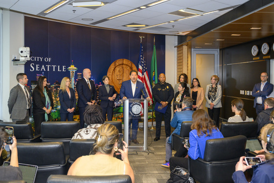 Mayor Harrell speaking at press conference