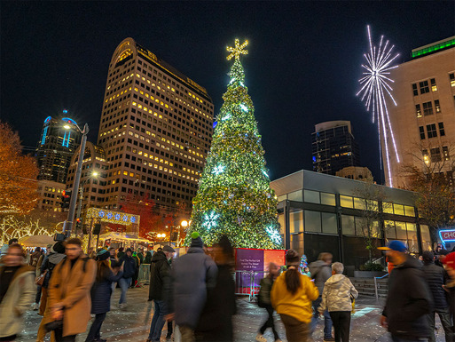 Tree lighting celebration in Westlake Center