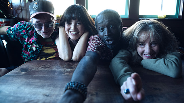 Portrait of Bow and Yarrow band with Nancy Guppy