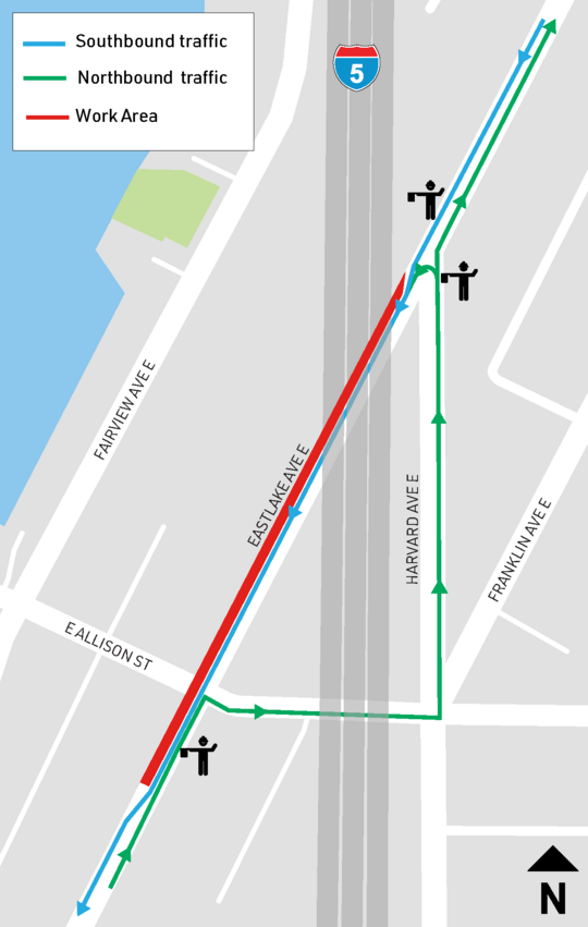 Northbound traffic on Eastlake Ave E will be detoured to Harvard Ave E.