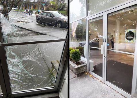 an image with a broken window on the left and the fixed window on the right