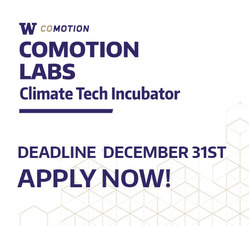 Graphic that says CoMotion Labs Climate Tech Incubator Deadline December 31