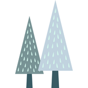 Two triangular trees in shades of blue and gray