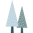 Two triangular trees in shades of gray and blue