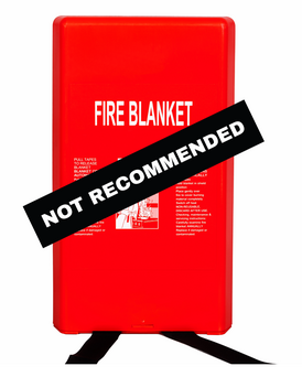 Red fire blanket with the words "Not Recommended" written across it