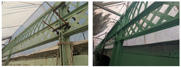 Before (left) and after (right) photos of a repainted section of the Dr. Jose Rizal Bridge. Photos: SDOT