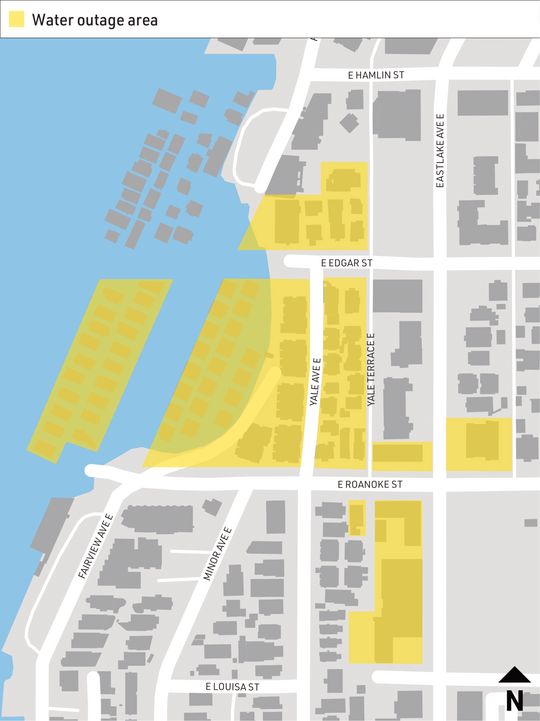 The properties highlighted in yellow will experience water outages on the night of January 5