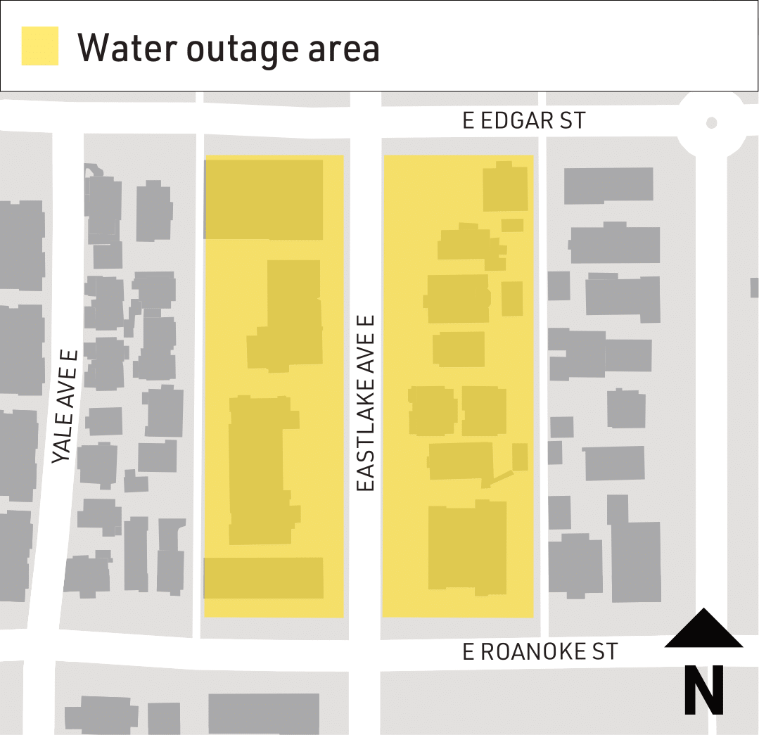 The properties highlighted in yellow will experience water outages on the night of January 6.