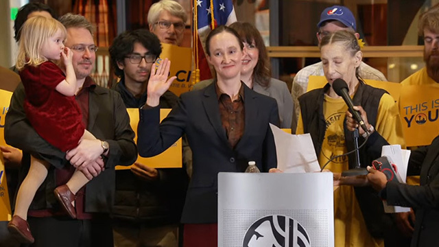 Katie Wilson takes the oath of office