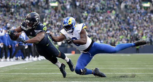 The Seattle Seahawks score a touchdown against the LA Rams