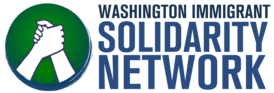 Logo of two hands grasping each other. Logo says Washington Immigration Solidarity Network
