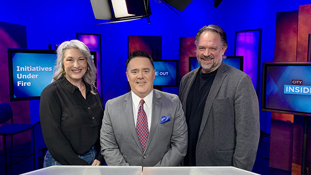 City Inside/Out host Brian Callanan with guests Brian Heywood and Damiana Merryweather