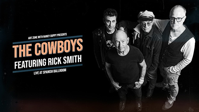 A black and white image of the band The Cowboys