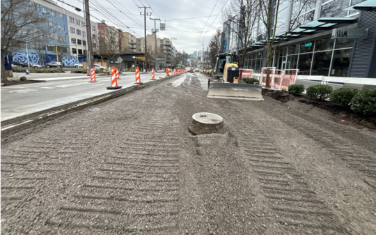 Crews prepare to pave Eastlake Ave E near E Howe St.